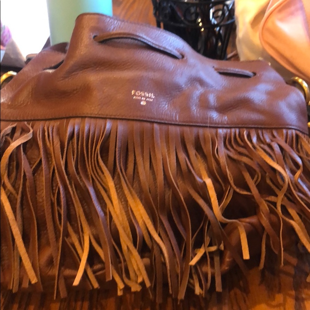 Fossil leather cross body with fringe
